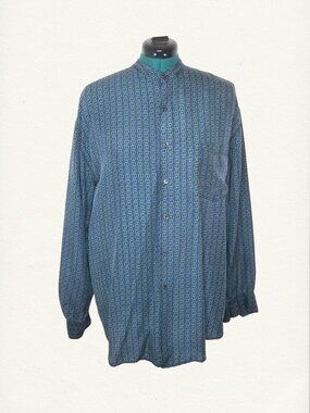 Vintage Cezar 100% Silk Blue Chain Pattern Button-down Dress Shirt, XL